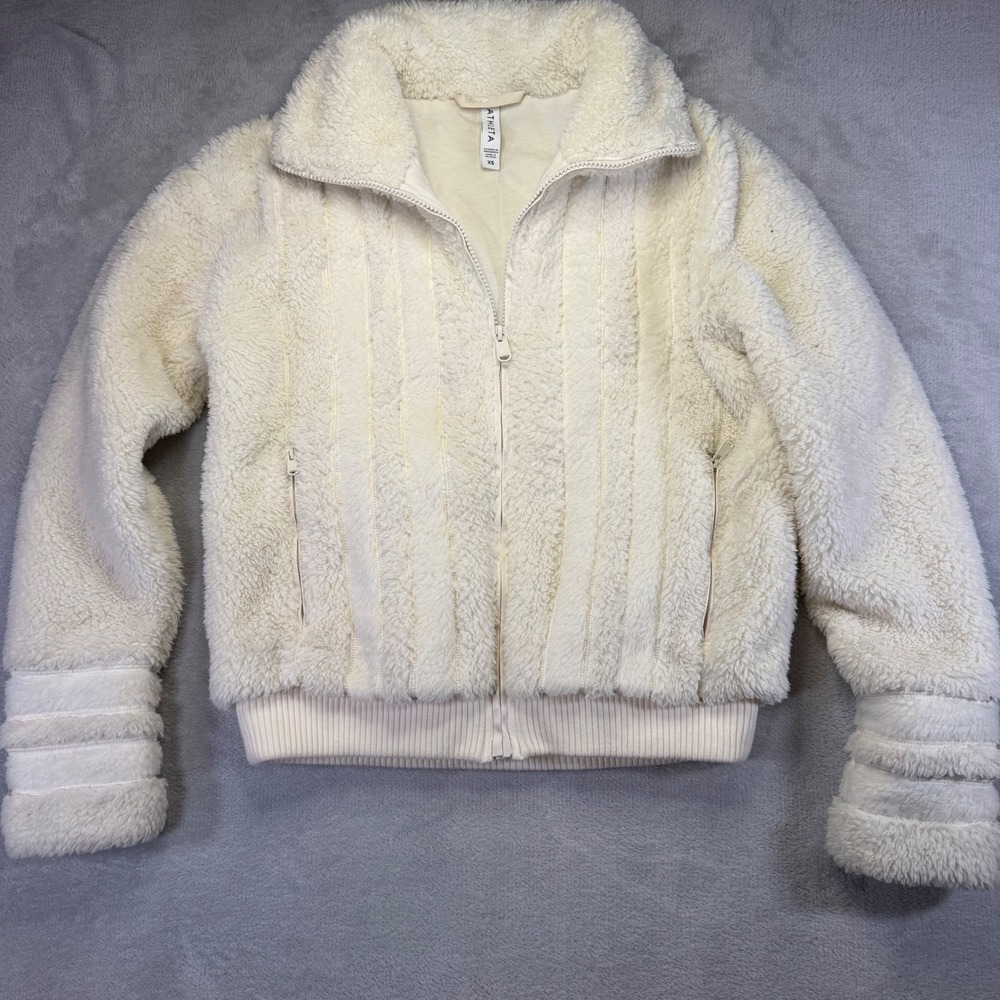 Athleta Tugga Jacket Cream Sherpa Fleece Full Zip XS 599478-01